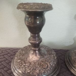 Vintage Kirk Stieff   #1725 floral silver plate  candle stick holders.